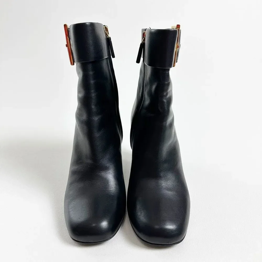 GUCCI Kesha Buckle Ankle Boots 36.5 US 6.5 Black Smooth Leather Heeled Booties - Picture 5 of 13